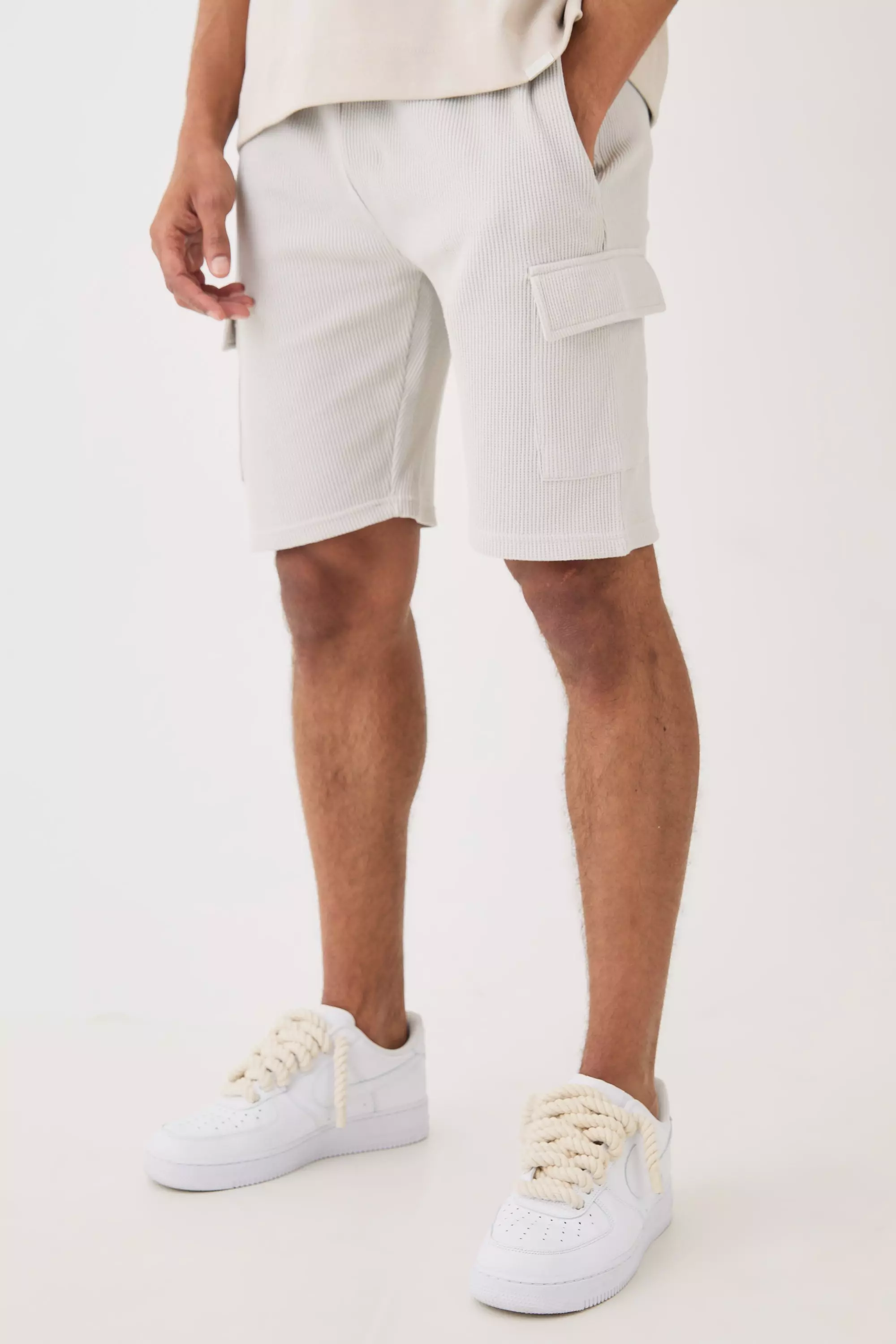 Slim Fit Waffle Cargo Short boohooMAN